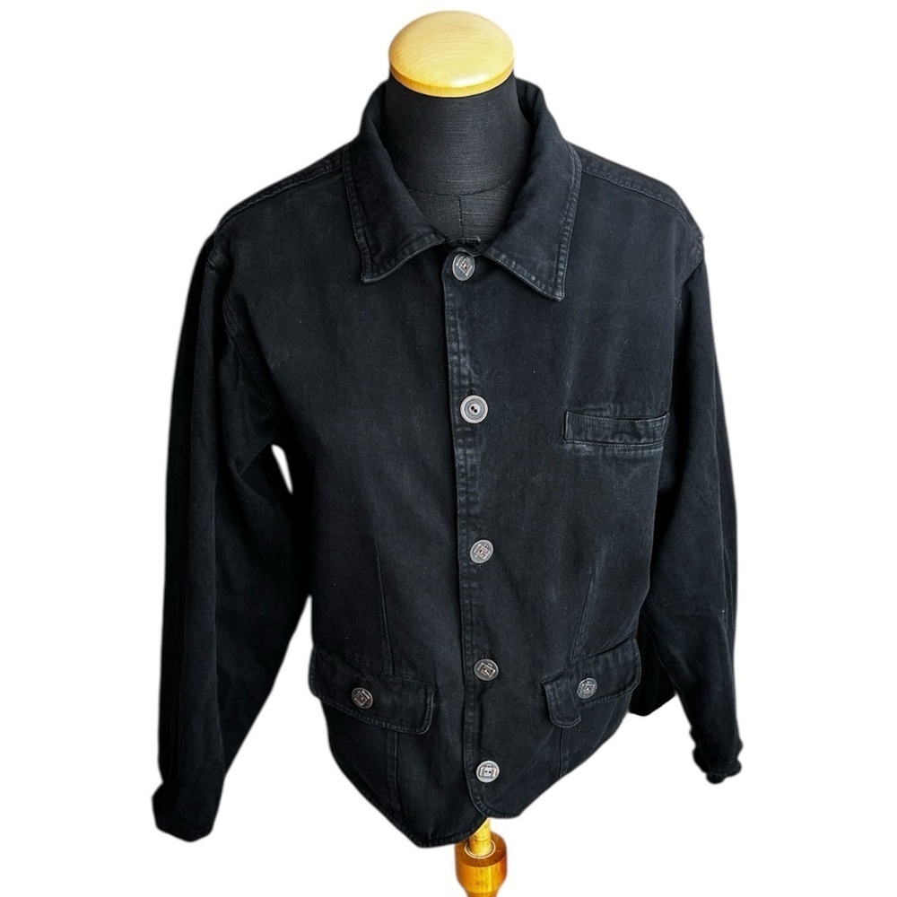 Chico's Cargo Jacket Vintage Black Denim Pockets Unisex Size 1(M)